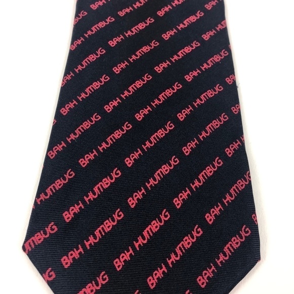 Horchow Collection Mens Tie, Bah Humbug Black Red - Picture 2 of 5